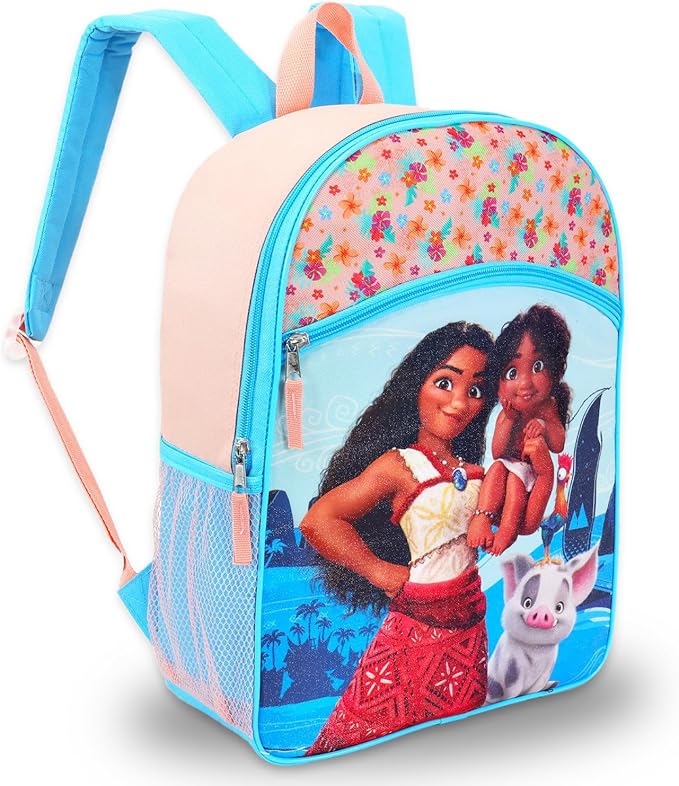 Disney Moana Backpack and Lunch Set for Girls - Bundle with 16” School Bag, Lunch Box, Stickers, and More | Moana Backpack for Kids, Girls, Toddlers