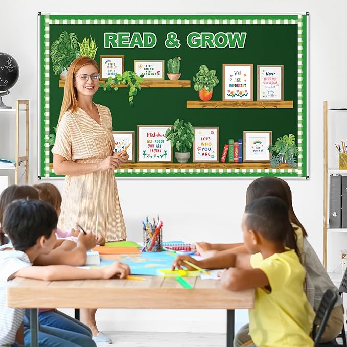 Plant Bookshelf Bulletin Board Set Read and Grow Motivational Greenery Classroom Decor Reading Library Back to School Positive Eucalyptus Potted Paper Cutouts for School Wall Decor Supplies