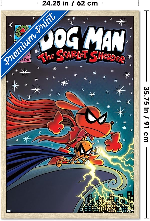 Dog Man - The Scarlet Shedder Wall Poster, 34L" x 22.4W", Blonde Framed Version