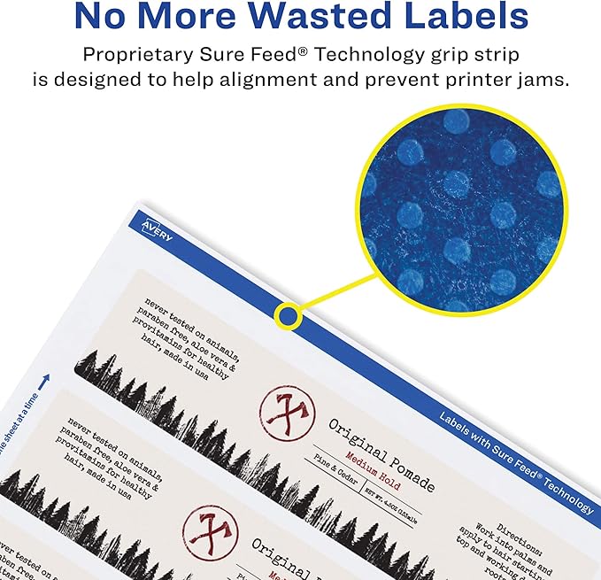 Avery Glossy White Rectangle Labels, Sure Feed Technology, 1" x 7", 200 Glossy White Labels, Print-to-The-Edge, Permanent Adhesive, Laser/Inkjet Printable