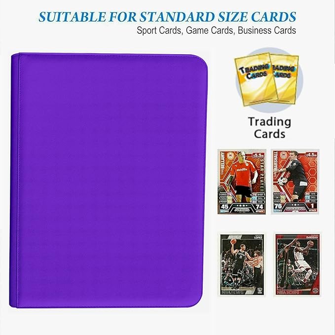16 Pocket Card Binder, 1000+ Premium Zip Trading Card Binder, Double Sided Pocket Card Binder Album, Ringless Card Folder for MTG, TCG, Sports Card (Purple, 16Pockets)