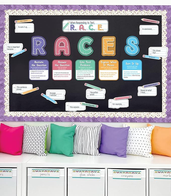 Carson Dellosa 37-Piece Races Writing Process Bulletin Board Decorations Set, Pencil Cutouts, Sentence Strips, and Strategy Charts, ELA Classroom Decor and Teacher Supplies