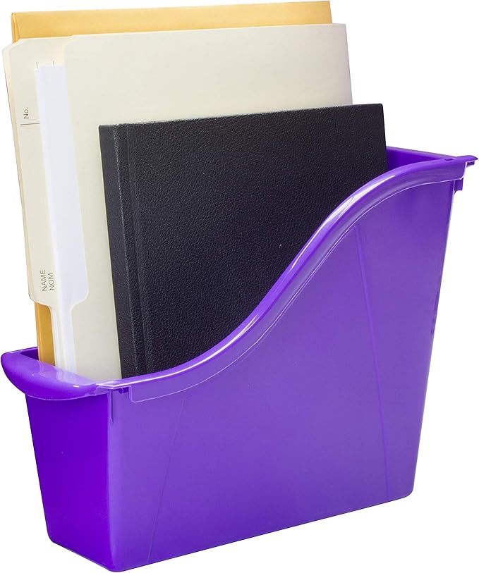 Storex Small Book Bin – Interlocking Plastic Organizer for Home, Office and Classroom, Purple, 6-Pack (71110U06C)