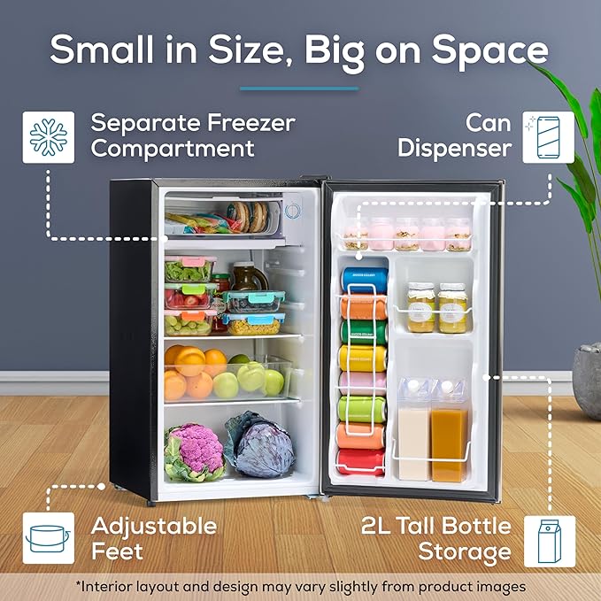 Igloo 3.2 Cu.Ft. Single Door Compact Refrigerator with Freezer - Slide Out Glass Shelf, Perfect for Homes, Offices, Dorms - Platinum