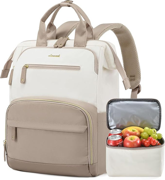 LOVEVOOK Lunch Backpack for Women, 17 Inch Laptop Bag with Insulated Cooler Lunch Box, Work Backpack for Teacher Nurse, Travel Backpack Lunch Bag for Camping Picnic Daily Use
