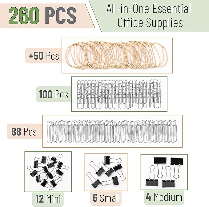 Mr. Pen- Assorted Clips & Bands: Binder, Paper (Small, Medium, Large) & Foldback Clips; Rubber Bands