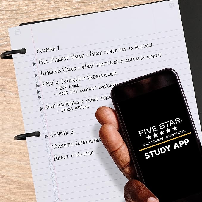 Five Star Flex Refillable Notebook + Study App, College Ruled Paper and 1-1/2 Inch TechLock Ring Binder with Pockets, Tabs and Dividers, 300 Sheet Capacity, Fire Red (29324AB2)