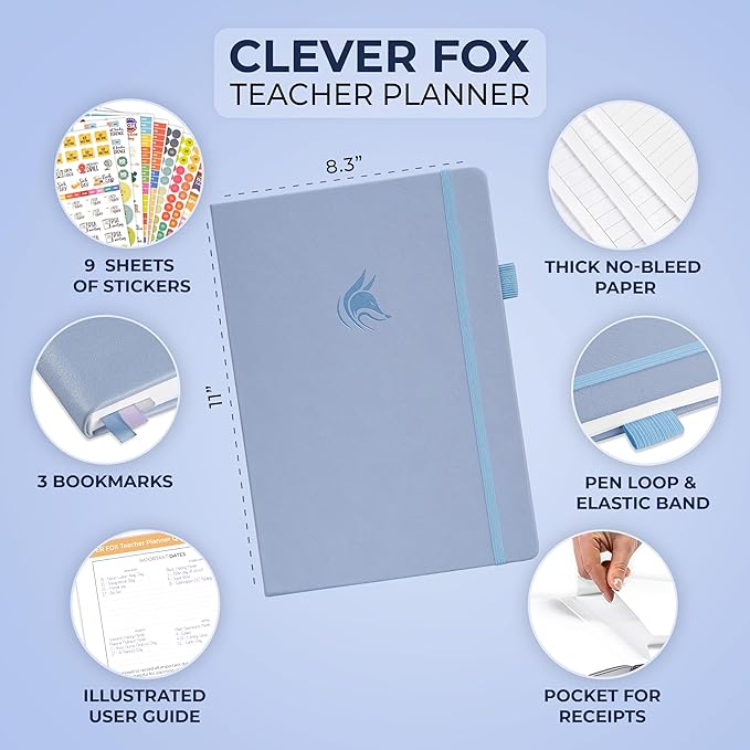 Clever Fox Teacher Planner – School Year Planner with Calendars & Lesson Plans – Book for Classroom & Homeschool Organization, A4 (Periwinkle)