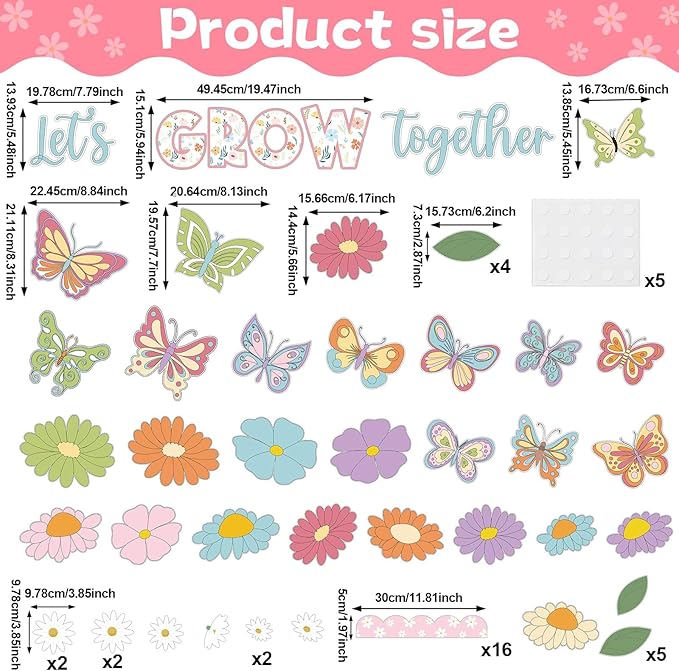 Spring Bulletin Board Decorations Set Spring Butterfly Bulletin Board Let’s Grow Together Paper Cutouts Colorful Floral Classroom Decor for School Offices Home Nursery Chalkboard Wall Supplies