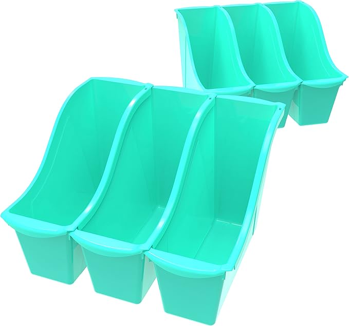 Storex Small Book Bin – Interlocking Plastic Organizer for Home, Office and Classroom, Teal, 6-Pack (71114U06C)