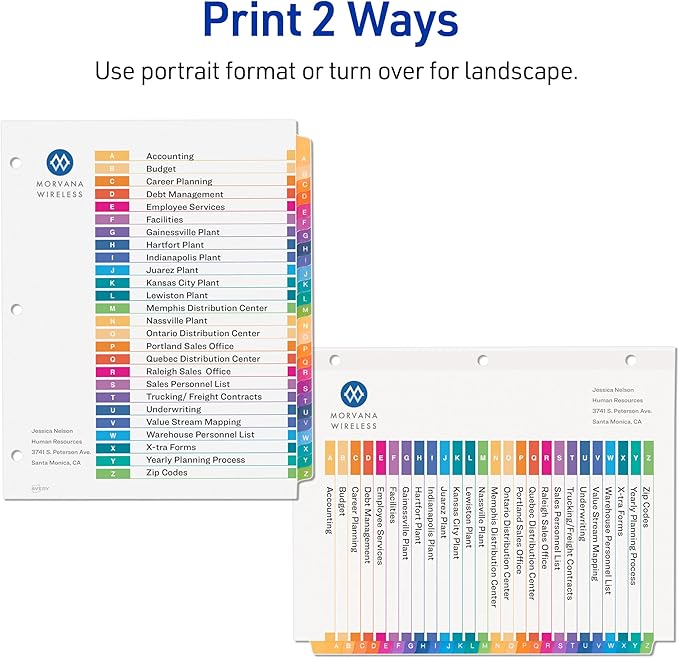 Avery A-Z Dividers for 3 Ring Binders, 26 Tabs per Set, Customizable Table of Contents, Multicolor Tabs, Great for Organizing Reports, Projects, and More (6 Sets of 11832)