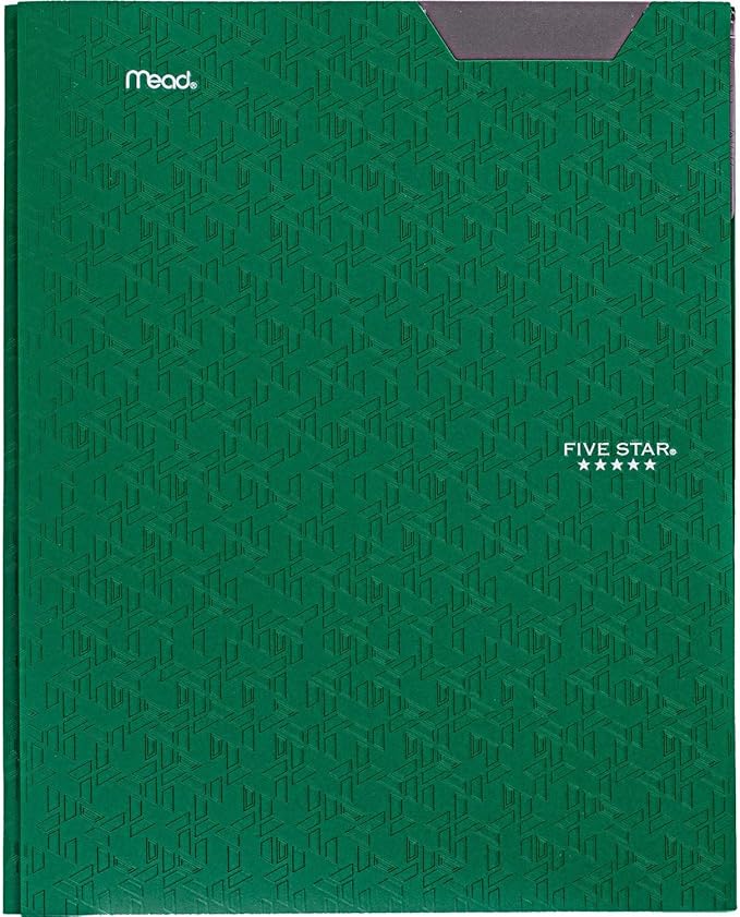 Five Star 2-Pocket Folder, 4 Pack, Plastic Folder with Stay-Put Tabs and Prong Fasteners, Holds 8-1/2" x 11" Paper, Black, Fire Red, Forest Green, Pacific Blue (38048)