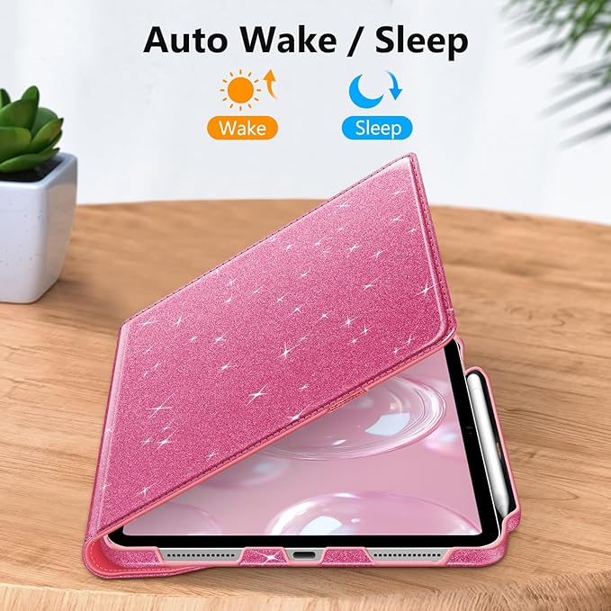 Fintie Rotating Case for iPad (A16) 11th Generation 11 Inch (2025), iPad 10th Generation 10.9 Inch (2022) - [Built-in Pencil Holder] 360 Degree Rotating Protective Stand Cover, Glittering Pink