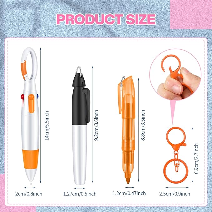 Sabary Mini Highlighter Nurse Pen Pack Set Nurse Pens for Badge Include Pink and Purple Tip Highlighter 2 Permanent Marker and 2 Retractable Ball with 2 Keychain Clip(Pink, Orange)