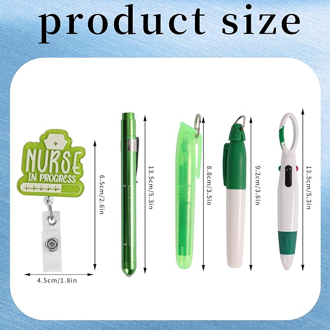 Student Nurse Pen Set Badge Reel Holder Accessories Clip, Retractable Mini Nursing Pen & Light Tool Set， Highlighter pens and Highlighter pens（Green）
