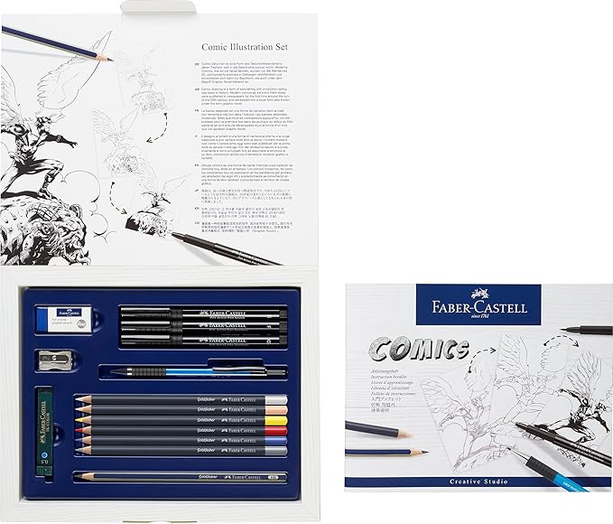 Faber-Castell Comic Illustration Set - The Famazings Superhero Comic Book Drawing Kit - Draw with Pitt Artist Pens & Goldfaber Coloring Pencils