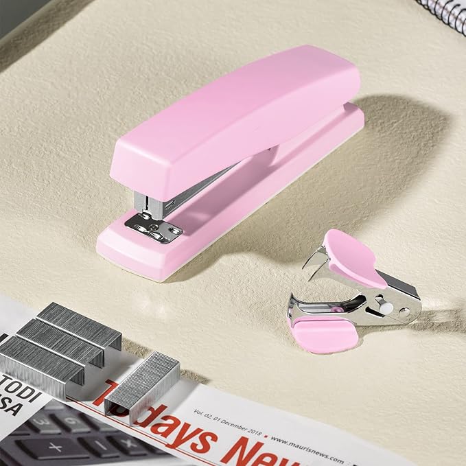 Deli Stapler, Desktop Staplers, Office Stapler, 25 Sheet Capacity, Includes 1000 Staples and Staple Remover, Pink