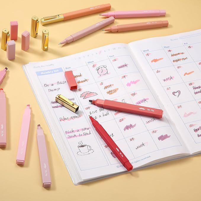 Mr. Pen- Aesthetic Highlighters and Pens, 12 Pack, Shades of Pink, No Bleed Bible Highlighters and Pens, Black Ink