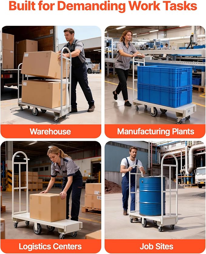 VEVOR 2000LBS Heavy-Duty U-Boat Cart, Platform Truck Dolly with 6 Wheels & Dual Detachable Handles, Heavy Duty Steel Utility Cart for Warehouse/Manufacturing Plant/Logistics Center/Job Site