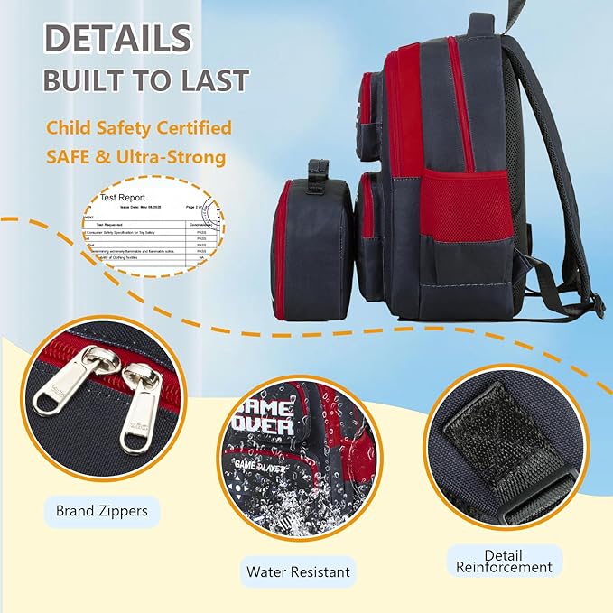 Boys Backpack with Lunch Box Glow in Dark Gamer Bookbag Kids Ages 4-12 Kindergarten Elementary Middle School Gaming Backpack, Luminous Gaming Black