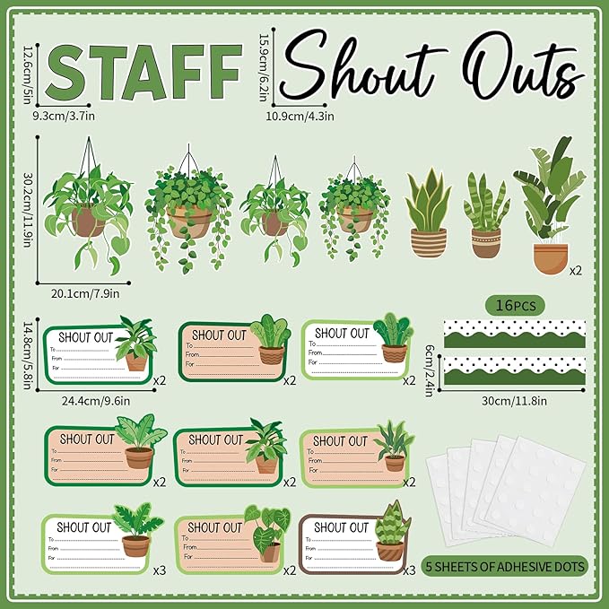 Plant Theme Staff Shout Outs Bulletin Board Decorations Spring Plants Staff Shout Outs Bulletin Board Set Appreciation and Recognition DIY Craft Cutouts for Back to School Classroom Door Decor Supplie