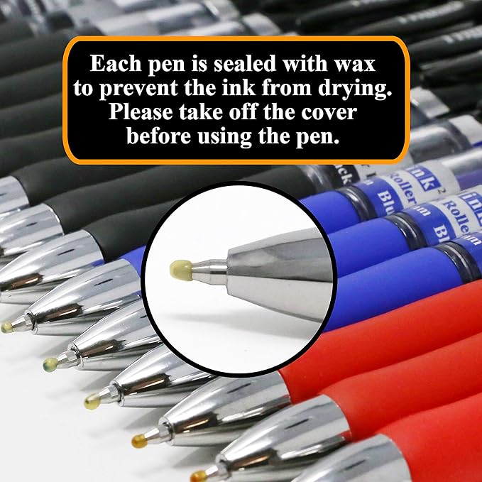 [24 Pens - 3 Colors] Think2 Retractable Gel Pens. (18 Black, 3 Red, 3 Blue) Fine Point (0.5mm) Rollerball Pens with Comfort Grip.