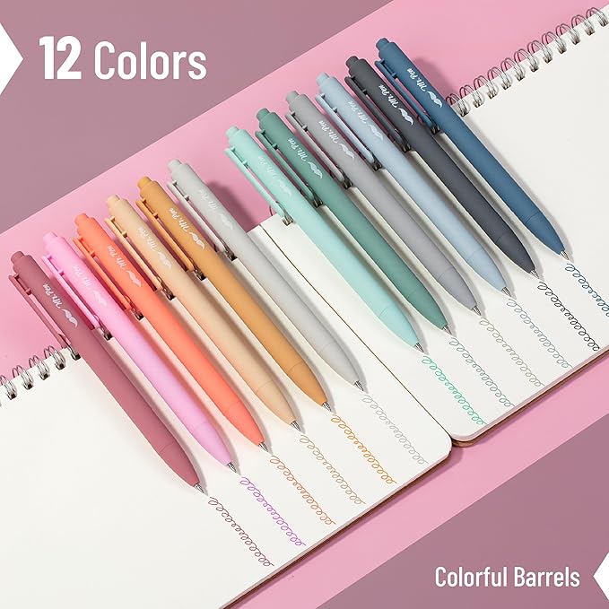 Mr. Pen- Retractable Gel Pens for Journaling, 12 Pack, Assorted Color Ink(Sweet Haze), Fast Dry, Colorful & Soft grip Barrels, Smooth Writing, 0.5mm Fine Point Aesthetic Pens