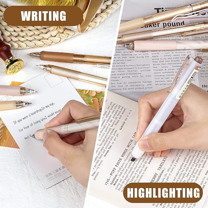 Four Candies Moor Series Gel Pens, Aesthetic Black & Brown Ink Pens with 0.5 mm Fine Point, Boho School Office Supplies Neutral Beige Desk Accessories, Set of 12