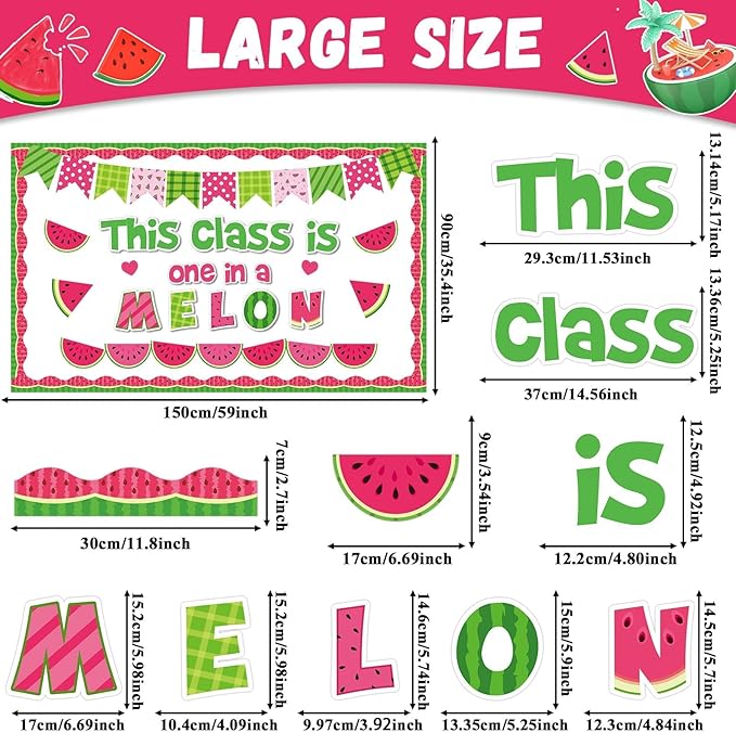 ZOiiWA Watermelon Bulletin Board Decorations One in a Melon Bulletin Board Back to School Watermelon Paper Cutouts Sweet Summer Classroom Decoration for School Home Office Window Wall Decor