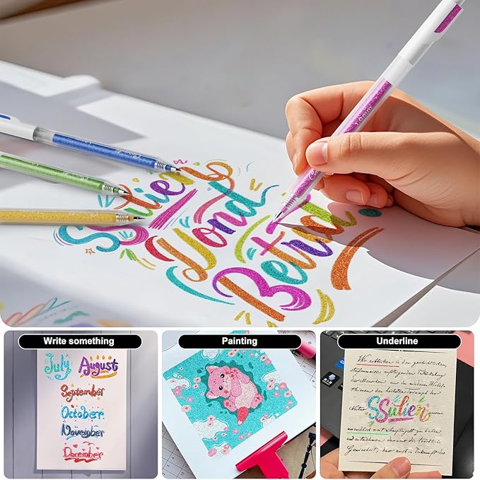 12 Colors Retractable Glitter Gel Pens, Colored Gel Pens, For Artists Adults Coloring Books Drawing Journaling Doodling Writing