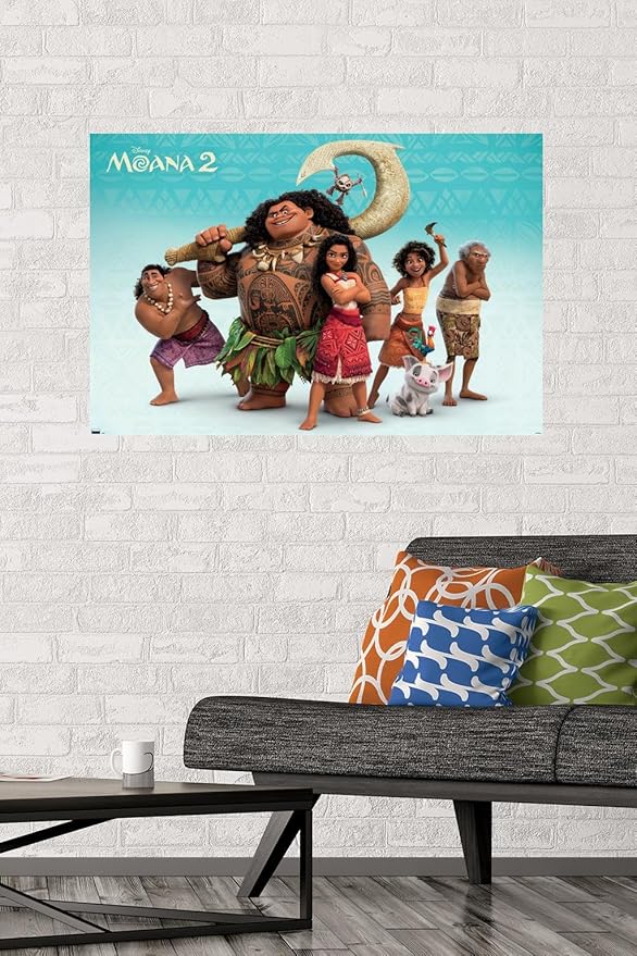 Disney Moana 2 - Group Wall Poster, 34L" x 22.4W", Premium Poster & Mount Bundle