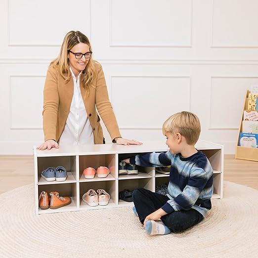 ECR4Kids Streamline 10 Cubby Tray Storage Cabinet, 2x5, Classroom Furniture, White Wash
