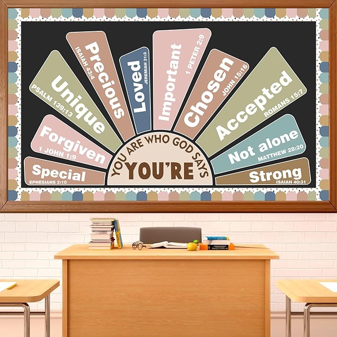 Christian Bulletin Board Decorations Inspirational Bulletin Board Set Motivational Paper Cutouts Boho God Says You are Religious for Classroom Sunday School VBS Home Church Supplies