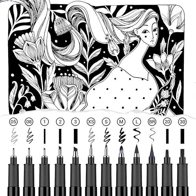 APOGO Calligraphy Pen Set for Beginners, 12 Size Calligraphys Pens for Writing, Hand Lettering Pens for Adults, Brush Pens for Art Drawing, Sketching, Scrapbooking, Journaling, Signing