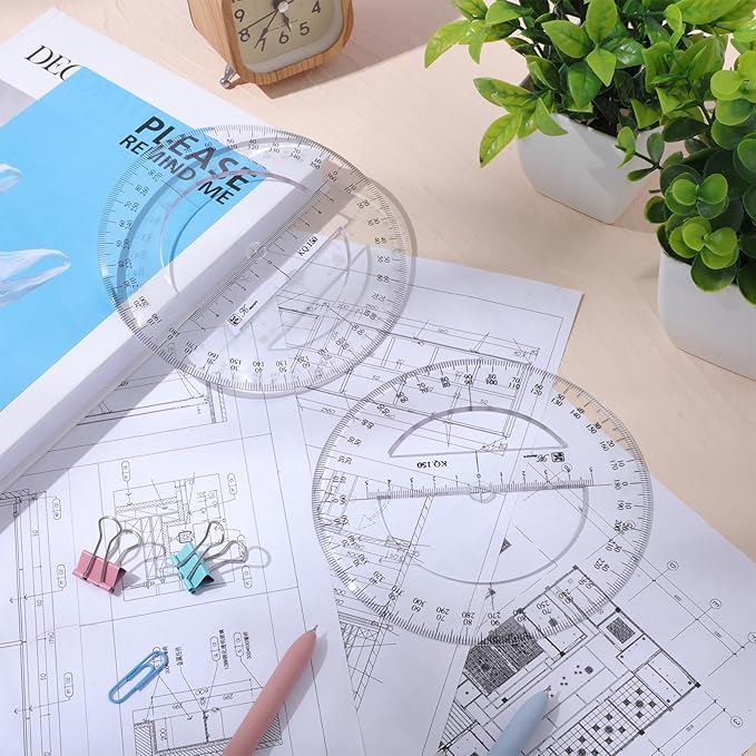 Zonon 2 Pack 6 Inch Protractor, Multifunctional Drawing Ruler Rotatable Mathematical Function Math Geometry Ruler Set, 360 Degree Protractor, Drafting Tools, Large Circle Protractors(Classic)