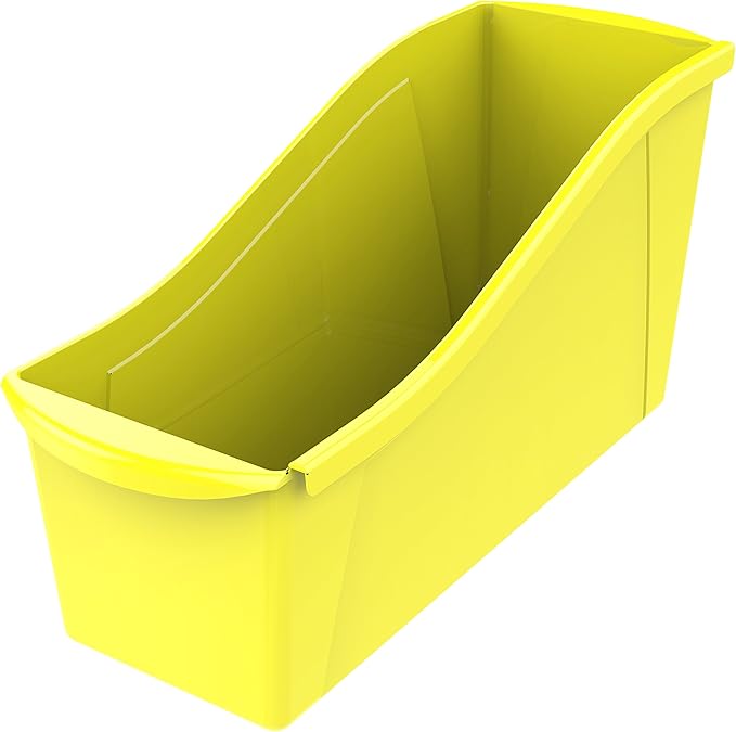 Storex Large Book Bin, Interlocking Plastic Organizer for Home, Office and Classroom, Yellow, 6-Pack (71105U06C)