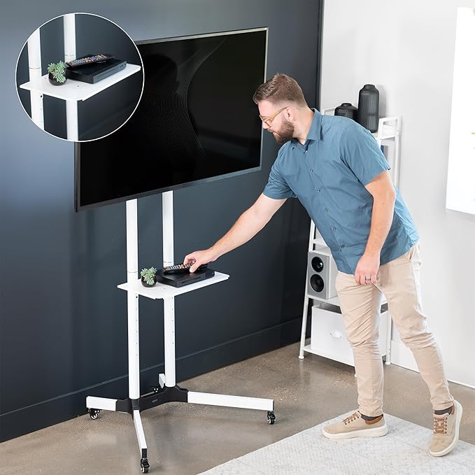 VIVO Mobile TV Cart for 32 to 83 inch Screens up to 110 lbs, LCD LED OLED 4K Smart Flat and Curved Panels, Rolling Stand with Laptop DVD Shelf, Locking Wheels, Max VESA 600x400, White, STAND-TV03W