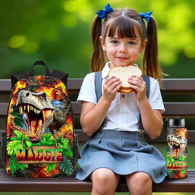 Dinosaur Backpack for Boys Custom Kids Backpacks with Lunch Box Personalized Name Bookbag Back to School Gifts for Elementary Middle School