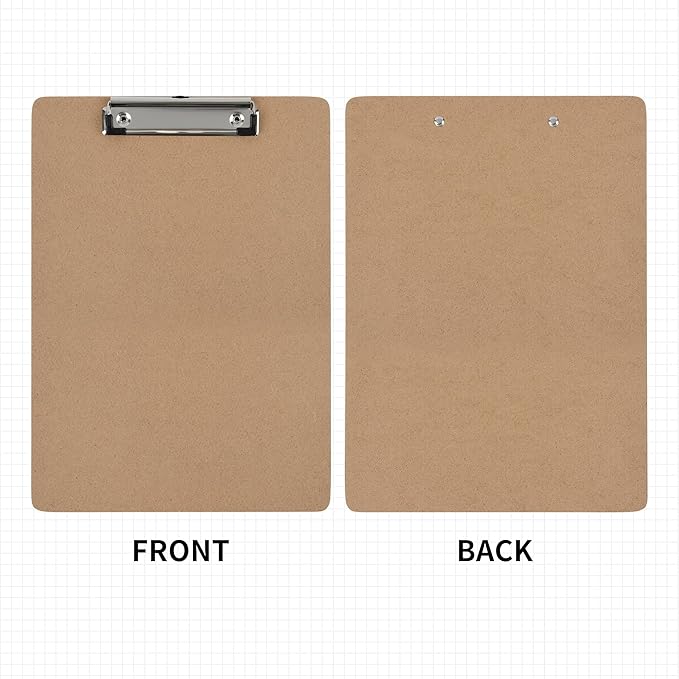Clipboards 10 Pack Letter & A4 Size, 9" x 12.5" & 8.5" x 11" Wooden Hardboard Clipboards with Low Profile Clip, Hanging Loop for Office, Home & Classroom