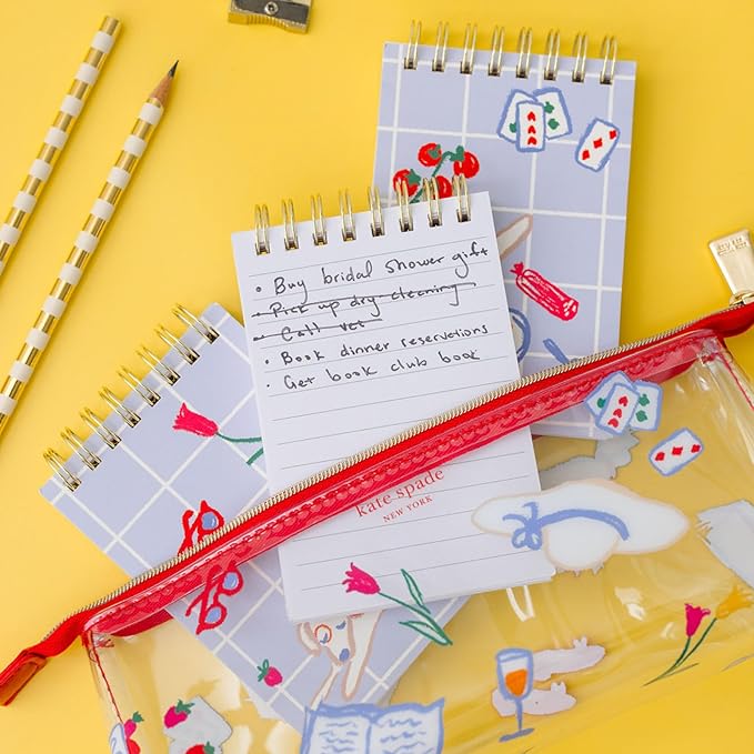 kate spade new york Clear Pen and Pencil Case for Women, Cute Work Stationery, PVC Zip Pouch Includes 2 Pencils, Sharpener, Eraser, and Ruler (Park Picnic)