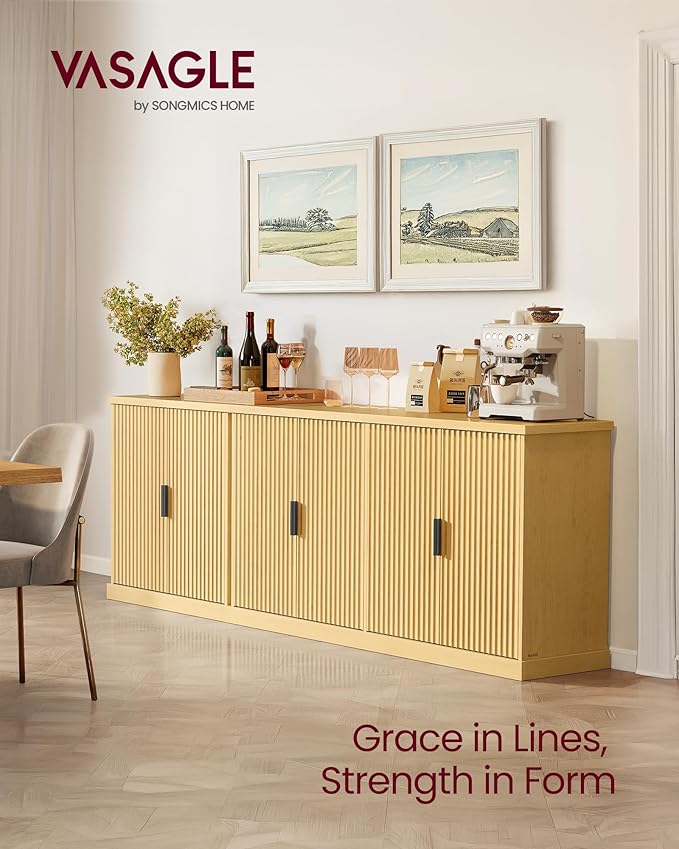VASAGLE MAXE Collection - Buffet Cabinet Set of 3, Fluted Console Cabinet, Sideboard with Adjustable Shelf, Mid Century Modern Buffet Table, 15.8 x 29.9 x 31.5 Inches, Oak Beige UZH2507023
