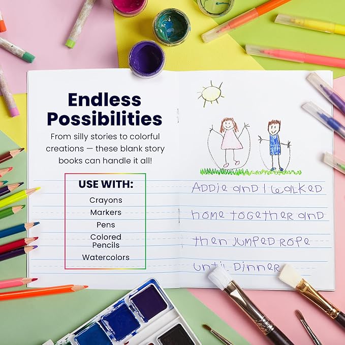 Hygloss Half Blank Books for Kids to Write Stories and Illustrate – Bulk 48 Pack – 5.5" x 8.5" A5 – Small Primary Journal for Grades K-2, Preschool/Kindergarten Notebook with Picture Space – 24 Pages