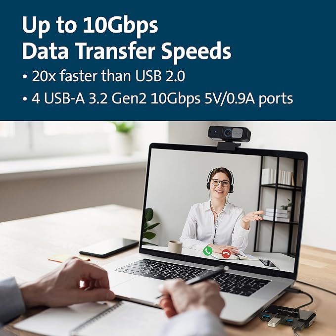 Kensington CH1200 USB-C 10Gbps 4-Port Hub, USB Type C to USB Adapter with 4 USB 3.0, Compatible with Thunderbolt 4, Thunderbolt 3, USB4 and USB-C Devices (K33616WW)