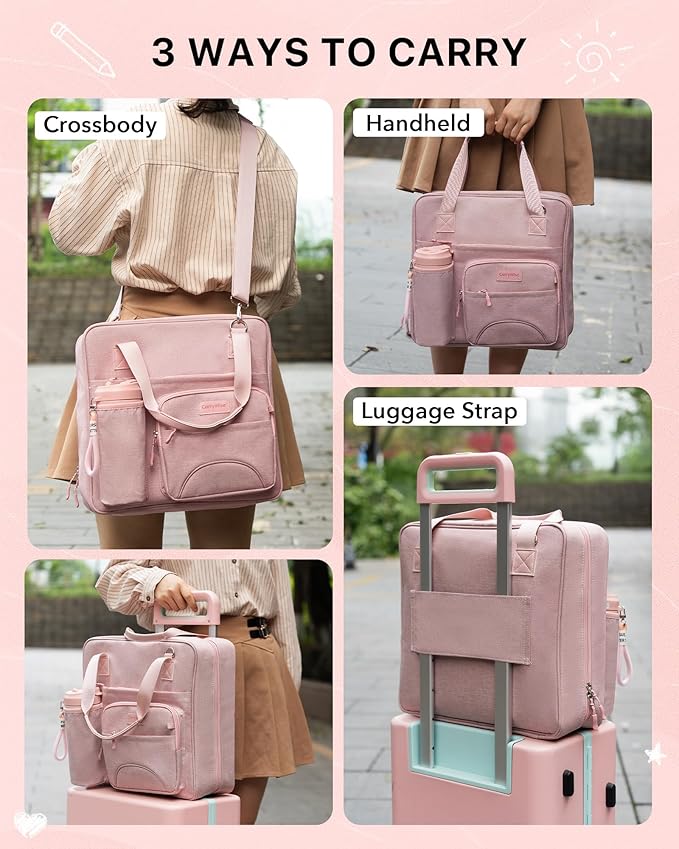 Upgraded 3 Rings Zipper Binder Organizer 3 Inch Zippered Binders with Strap Large Zip Up Portfolio Folder Bag with 9 Pockets Laptop Compartment for Office Travel, Pink