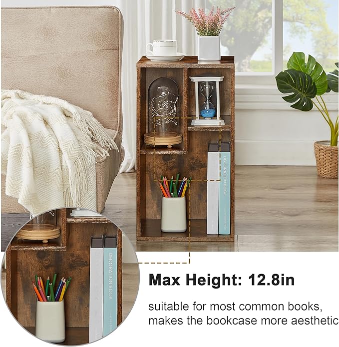VECELO Small Bookshelf, 3 Cube Shelf, Fits Tallest Hardcovers, Horizontal Available, Modern Storage Organzier for Small Spaces,Brown