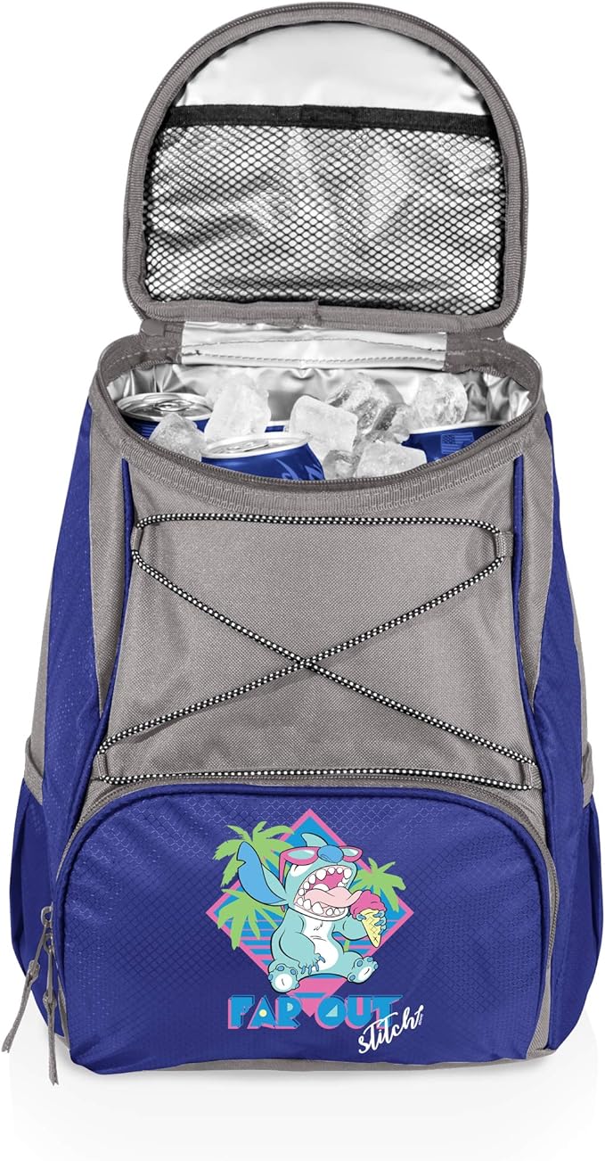 Picnic TIME Disney Lilo & Stitch Backpack Cooler, Insulated Leakproof Soft Cooler Backpack, Waterproof Lunch Bag, Portable Hiking Backpack Ice Chest for Picnic, Beach, Camping & Travel (Navy Gray)