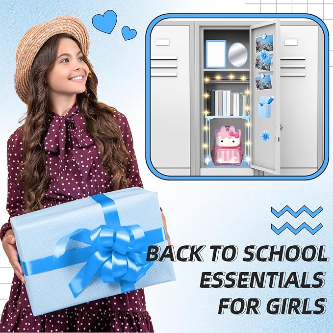 Patelai 11 Pcs Locker Accessories Kit Included Locker Shelf Magnetic Mirror Pen Holder Whiteboard Marker Faux Fur Rug Light String and Magnet for Back to School Essentials(Blue)