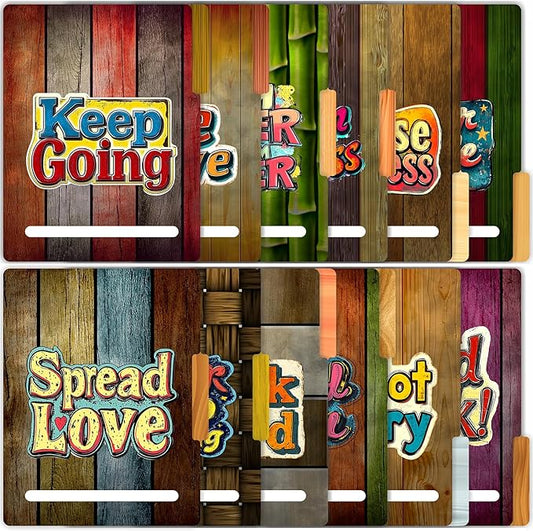 PARTH IMPEX 12 Pack Motivational File Folders, 1/3 Cut Tab with Assorted Positions, Letter Size Paper Holders (9.37” x 11.75”) Matte Finish Laminated for Office School Work - Rustic Wood Design