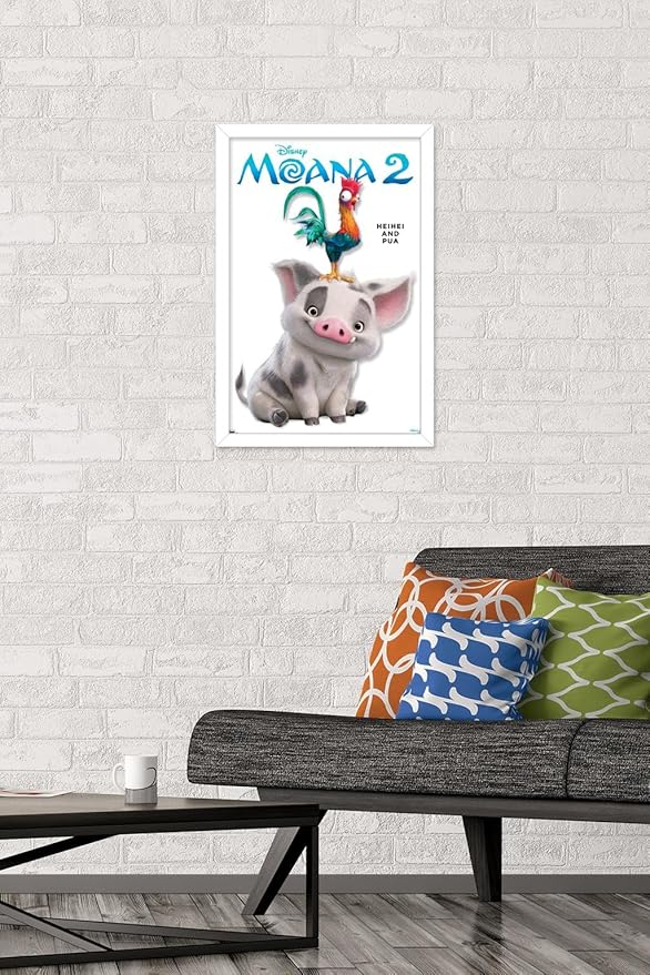 Disney Moana 2 - Heihei and Pua Feature Series Wall Poster, 22.4L" x 14.7W", White Framed Version