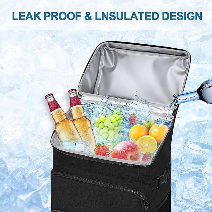 MOSISO Cooler Backpack, 40 Cans Large Capacity Leakproof Insulated Soft Backpack Cooler, Portable Lightweight Beach Cooler Bag for Men Women, Waterproof Lunch Bag for Picnics Camping Hiking